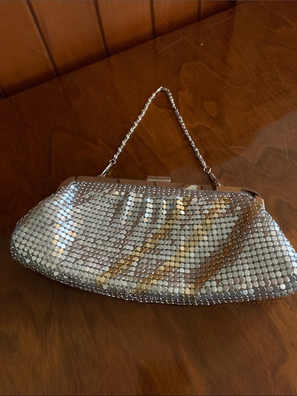 Silver Sequin Evening Clutch Bag with Chain Handle